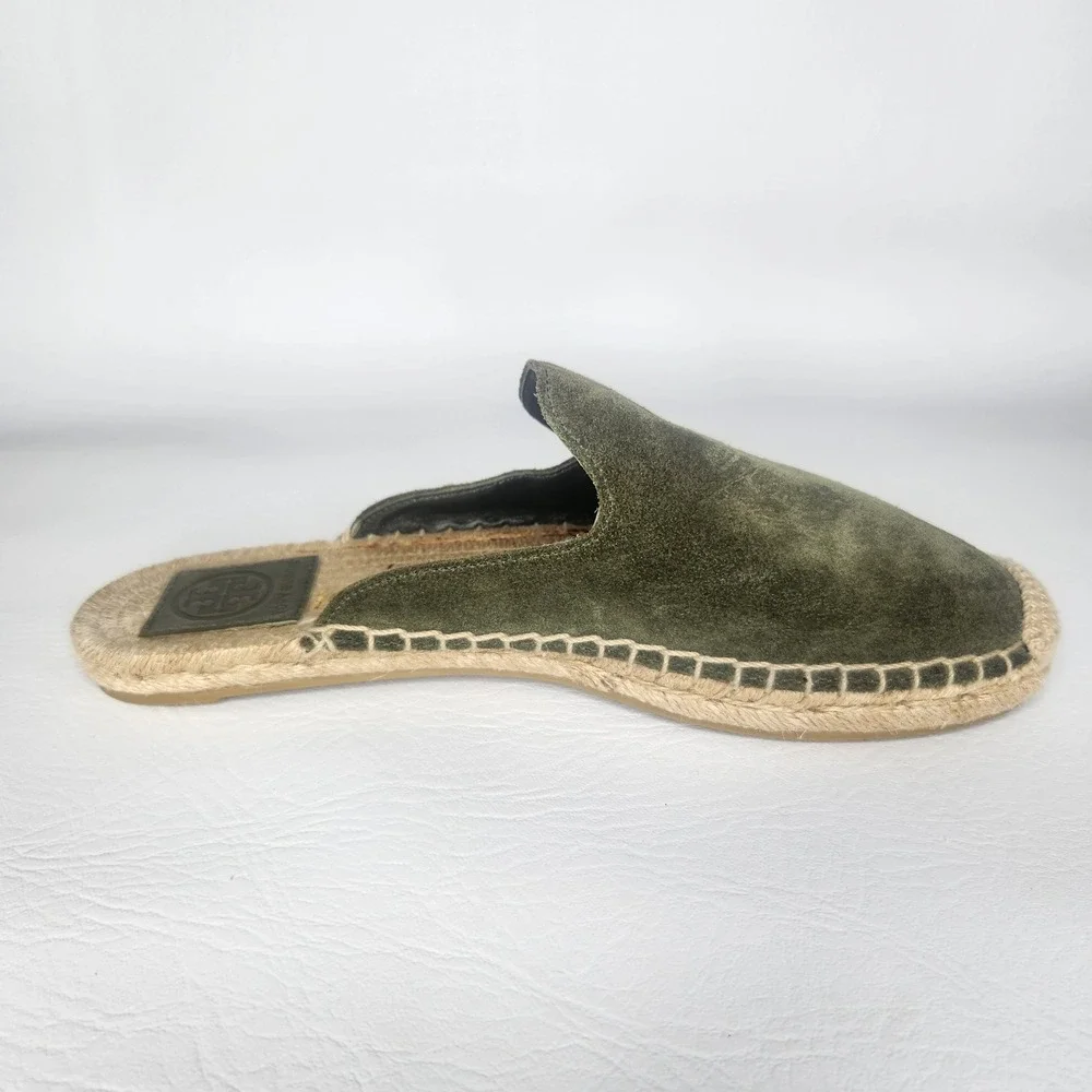 Tory Burch Olive Green Suede Espadrille Mules Slides 7M 55951 117